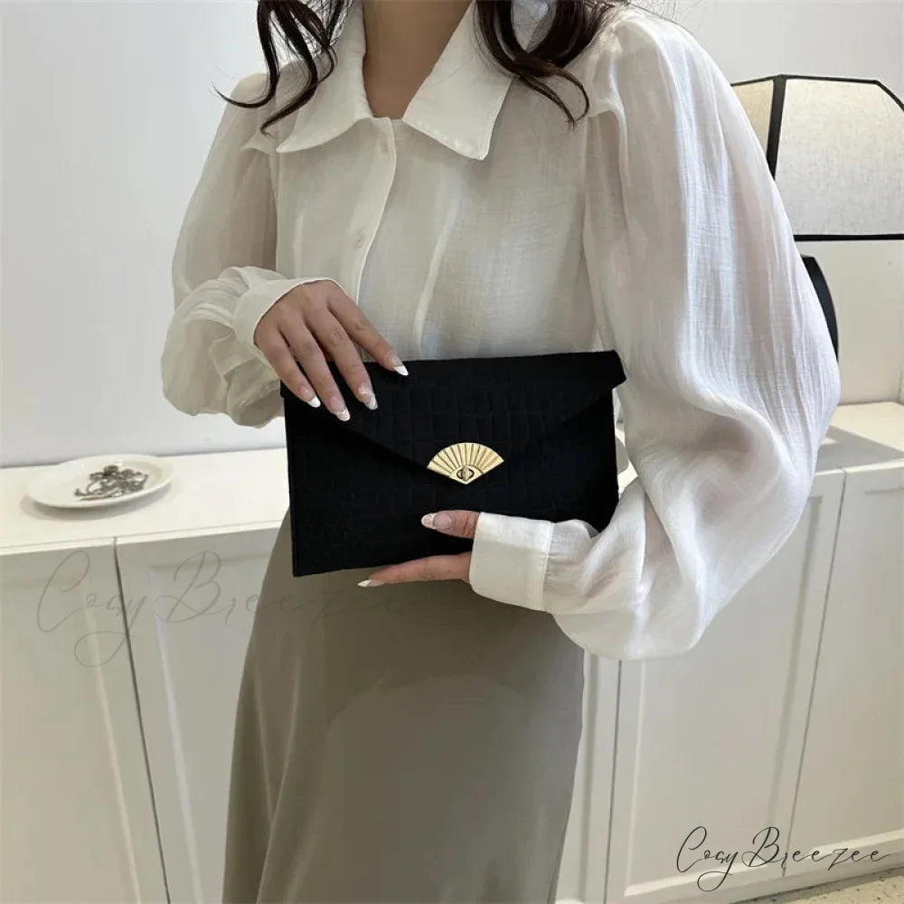 Casual Simple Felt Envelope Clutch wristlet-250126