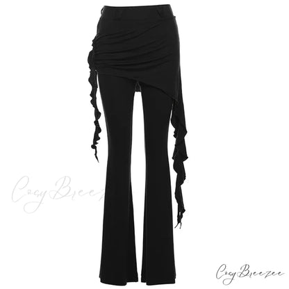 Casual Slim Ruffles Halloween Pants Black / S