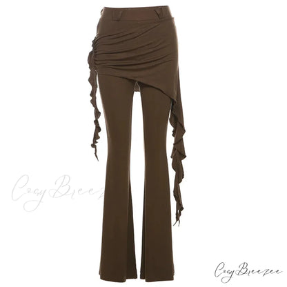 Casual Slim Ruffles Halloween Pants Brown / S