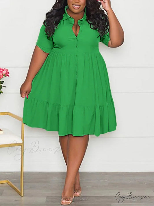 Casual Solid Back Trendy Cut Out T-Shirt Dress Green / XL