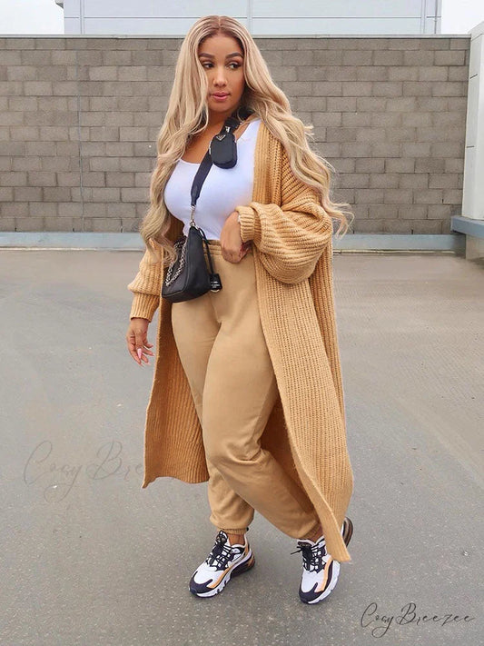 Casual Solid Graceful color Cardigan Camel / M