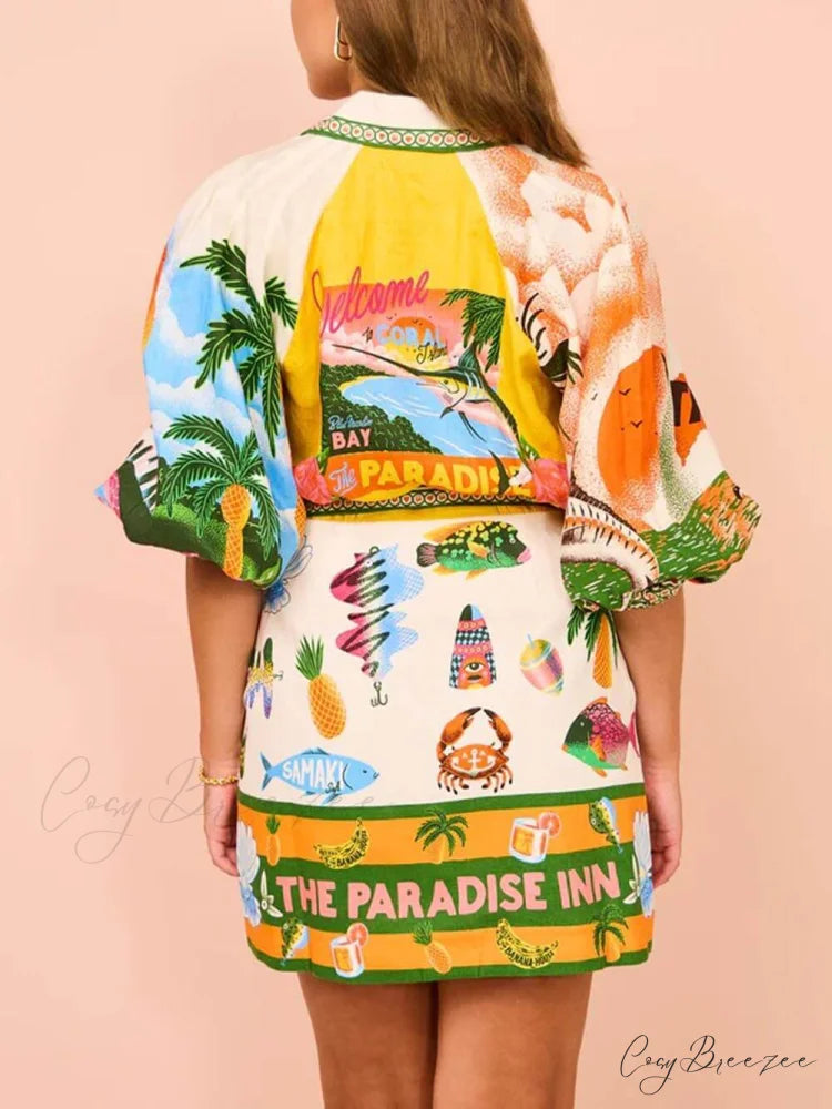 Casual Unique Printed Charming Shirt Cardigan Dress