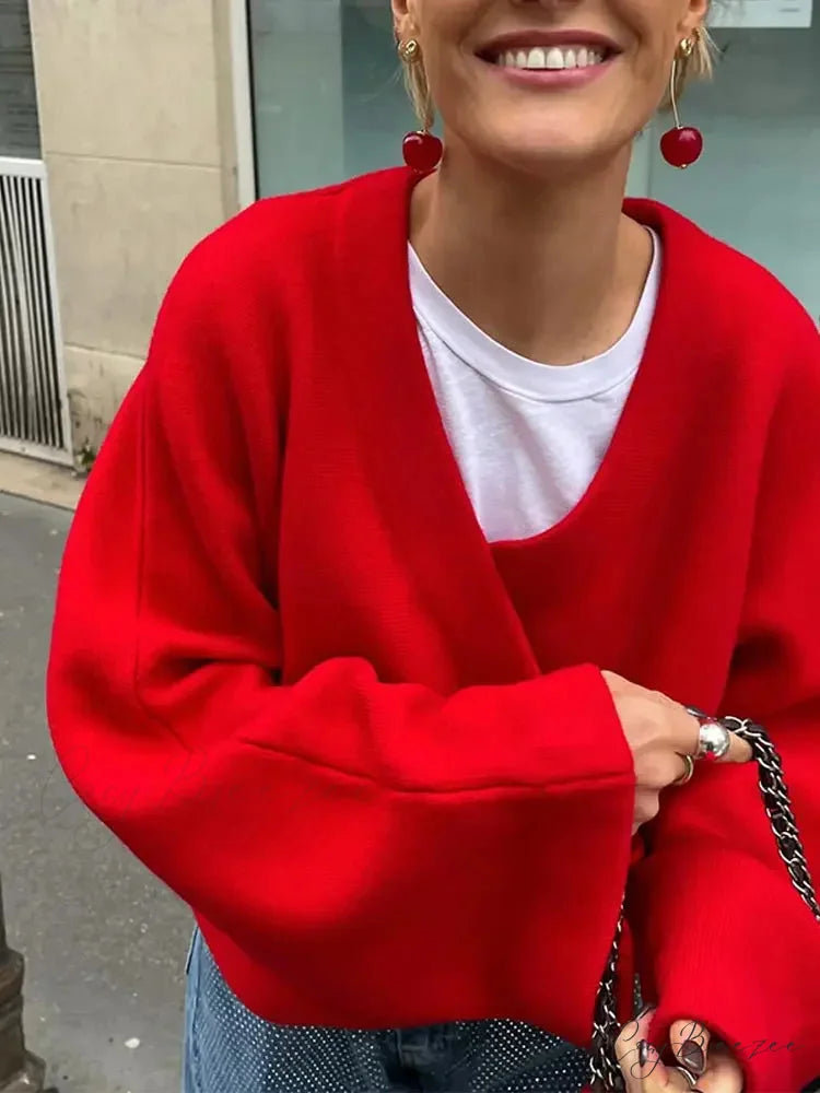 Casual V Neck Long Sleeve Christmas Sweater