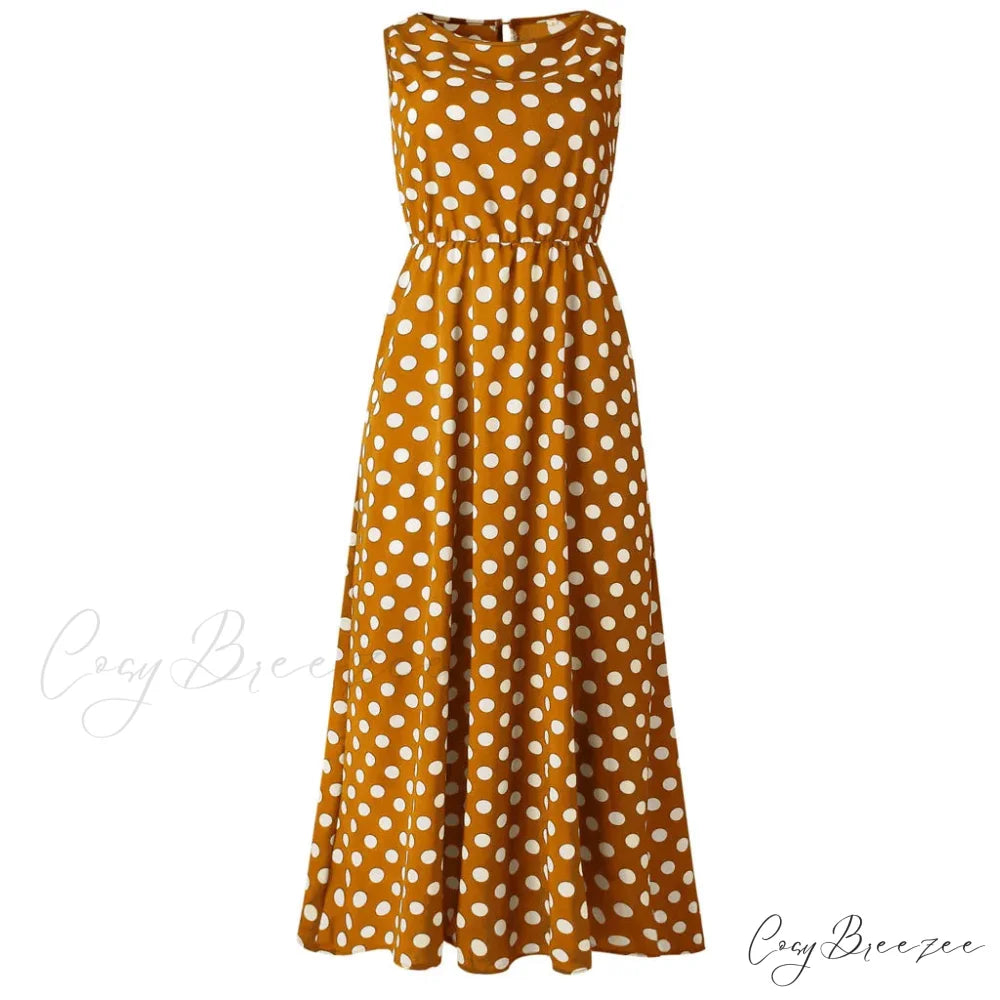 Casual Versatile Sleeveless Round Neck Polka Dot Boho Dress