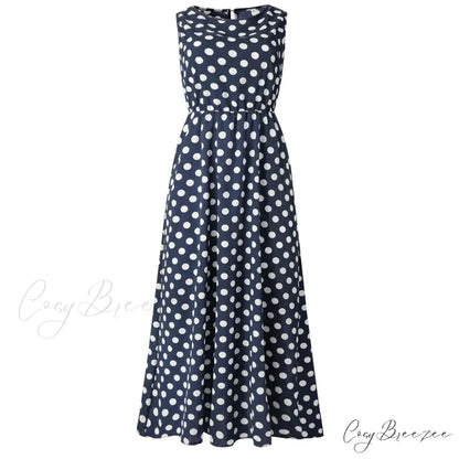 Casual Versatile Sleeveless Round Neck Polka Dot Boho Dress