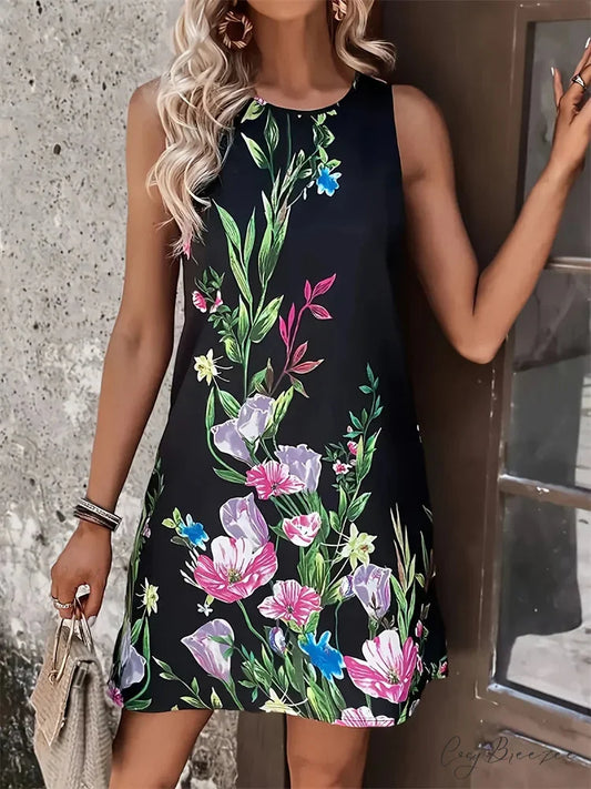 Casual Vintage Boho Floral Print Summer Bodycon Dress color3 / S oldfloraldress-250126