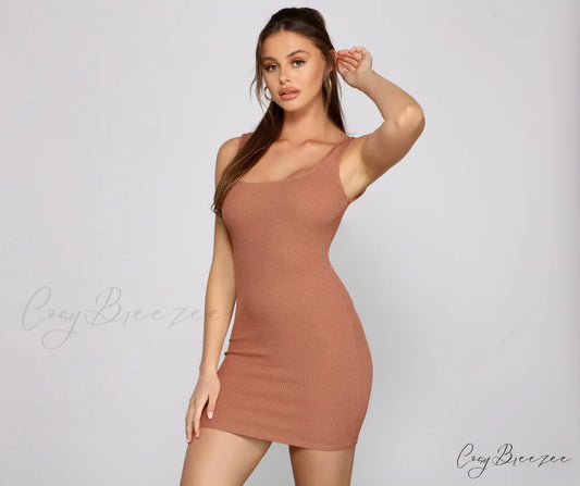 Casually Chic Ribbed Charming Knit Mini Dress MAUVE / XS