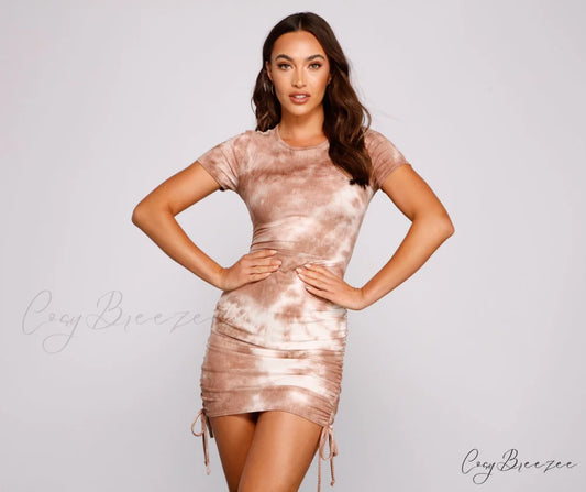 Casually Fab Stylish Tie-Dye Mini Dress MOCHA / XS