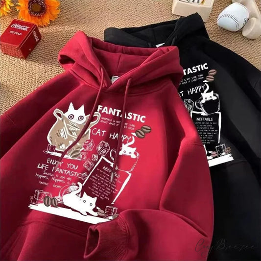 Cat Cartoon Printed Pullover Hoodie hoodies-241228