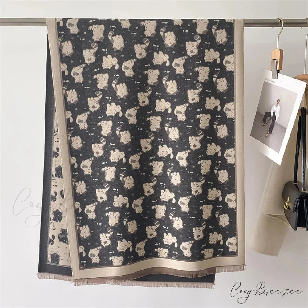 Cat Print Cashmere Winter Warm Scarf scarf-241228