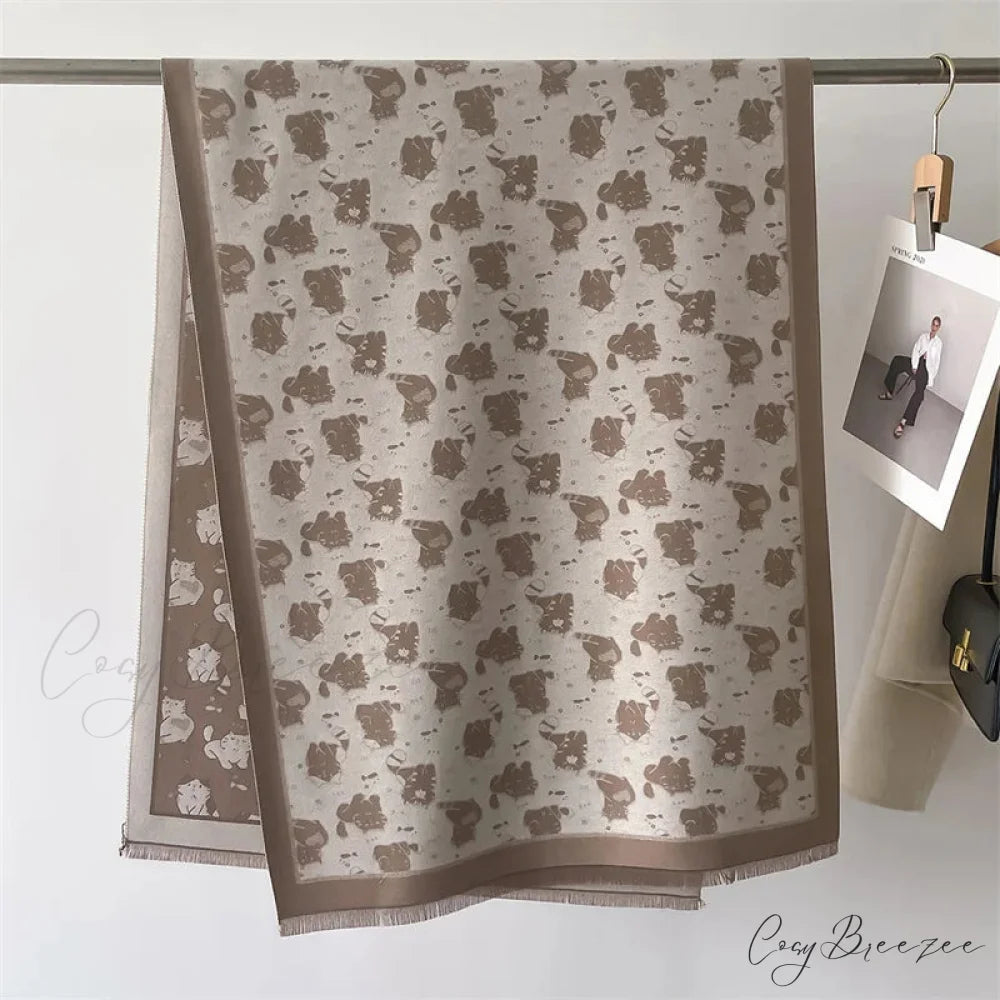 Cat Print Cashmere Winter Warm Scarf scarf-241228