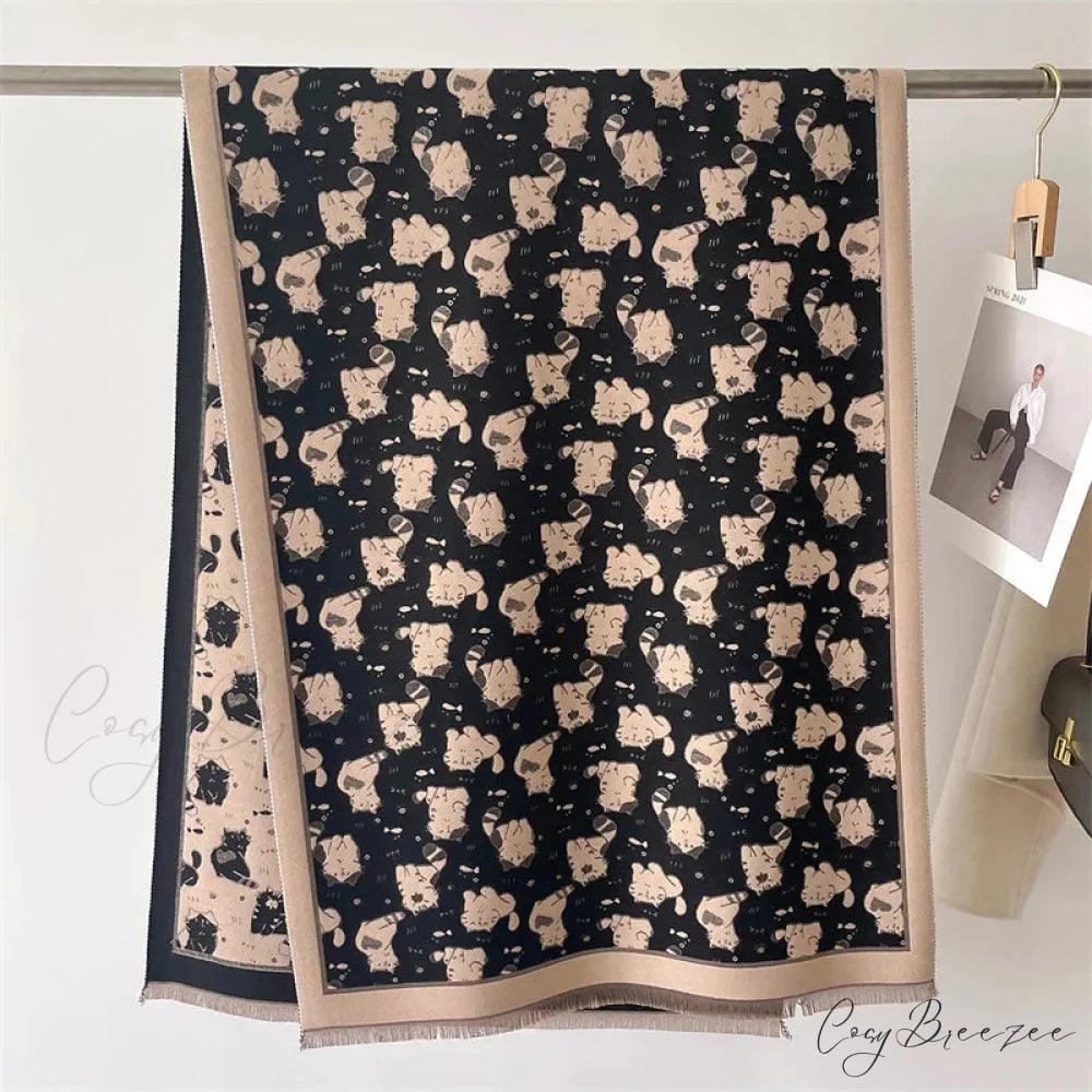 Cat Print Cashmere Winter Warm Scarf scarf-241228