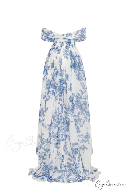 Catchy Off-The-Shoulder Blue Hydrangea Graceful Maxi Dress Garden Of Eden