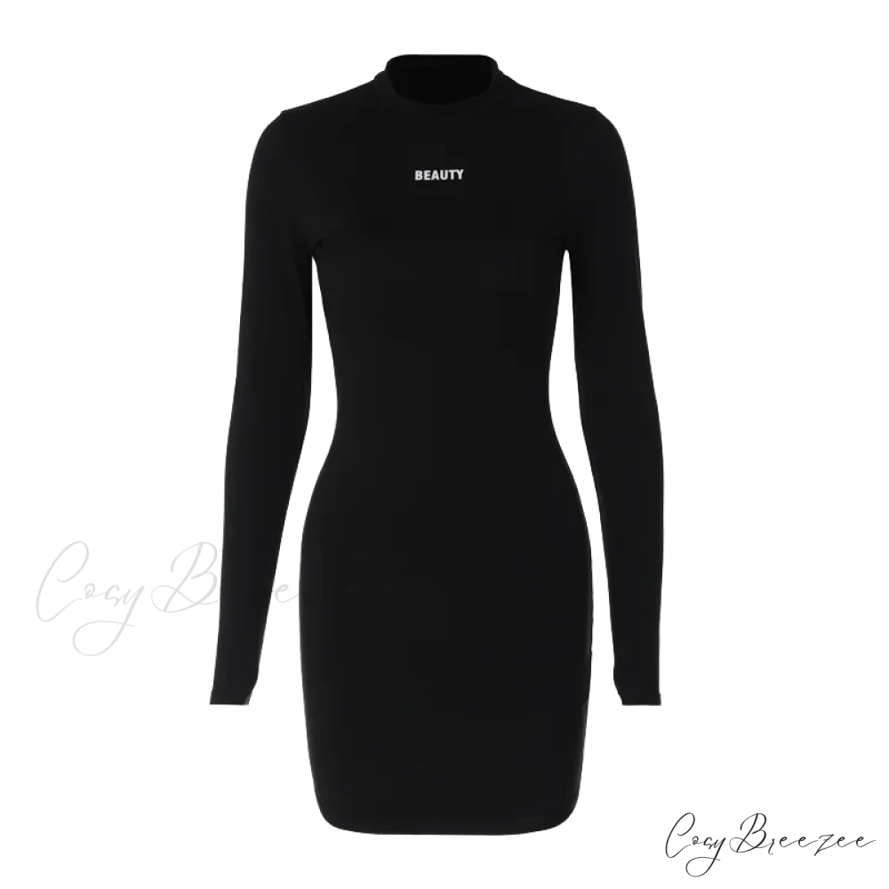 Causal Outdoor Going Out Street Style Long Sleeve Mini Dress Black / S