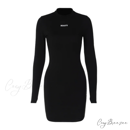 Causal Outdoor Going Out Street Style Long Sleeve Mini Dress Black / S