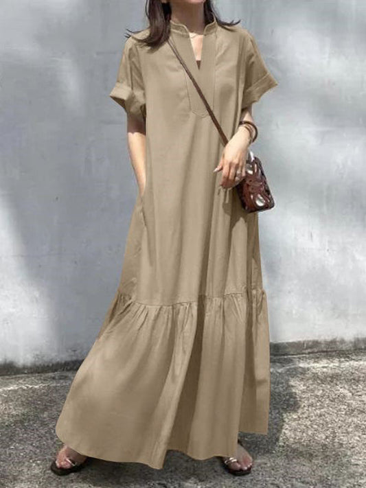 A-Line Loose Solid Color Modern Split-Joint Round-Neck Maxi Dresses