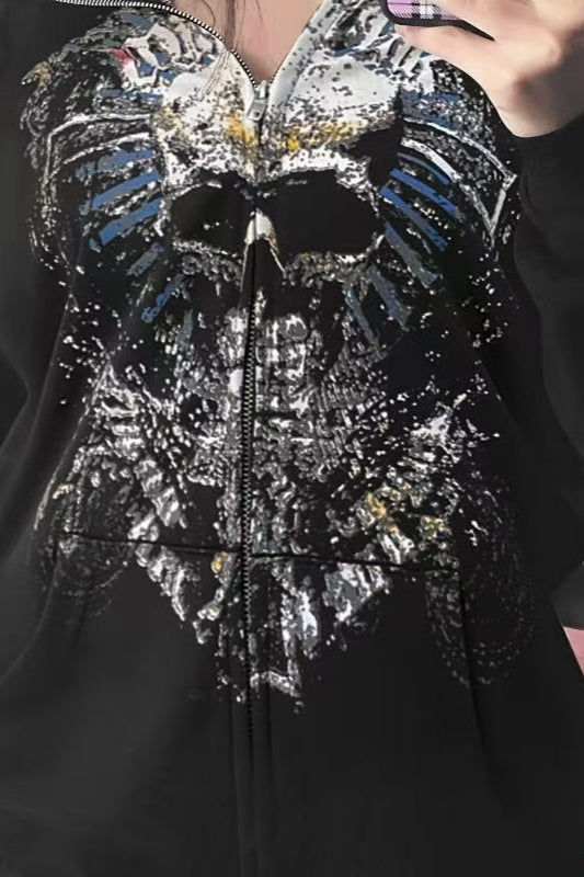 Gothic Zip Up Loose Hoodie
