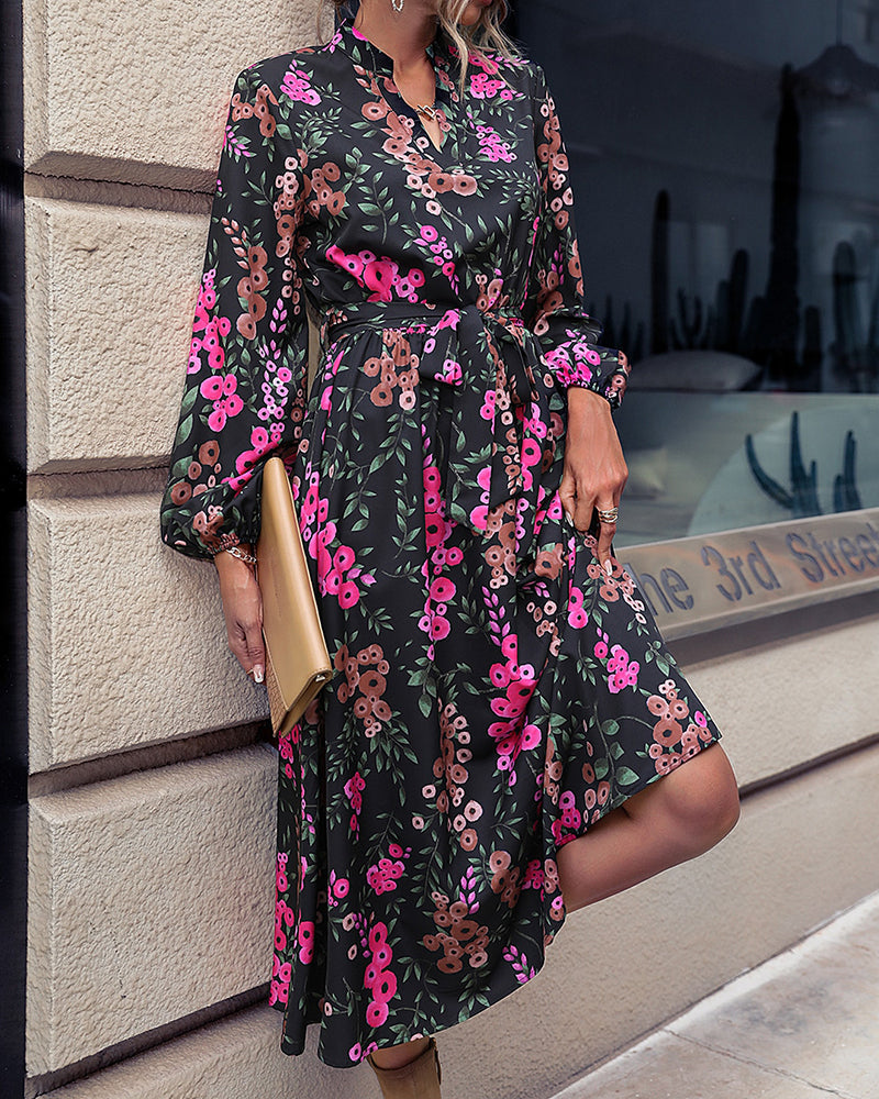 V Neck Dress with Floral Print