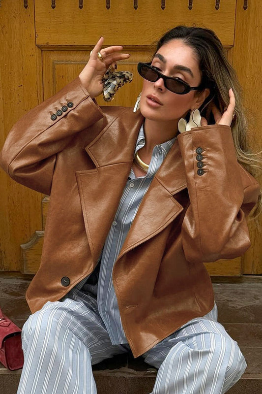 Vintage Oversized PU Leather Blazer
