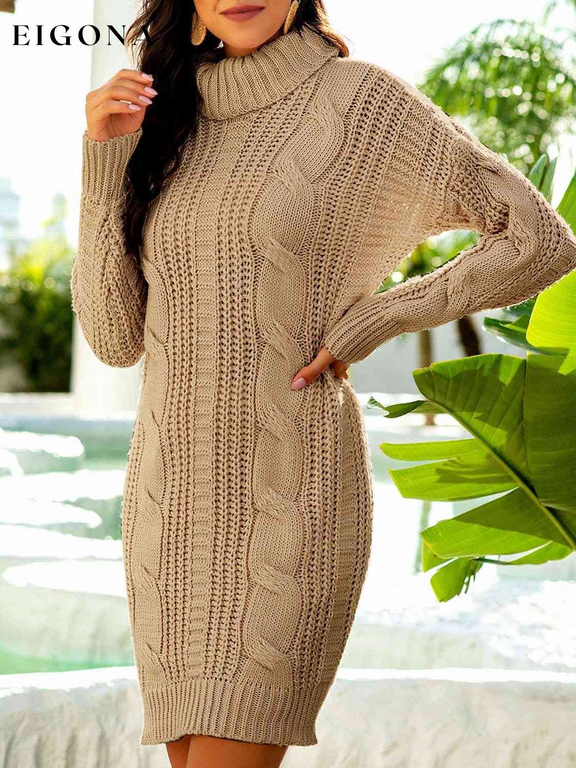 Cosybreezee - Turtleneck Ribbed Sweater Dress