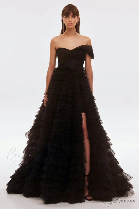 Celebrate Romance Frill Trendy Layered Evening Dress Black / 2