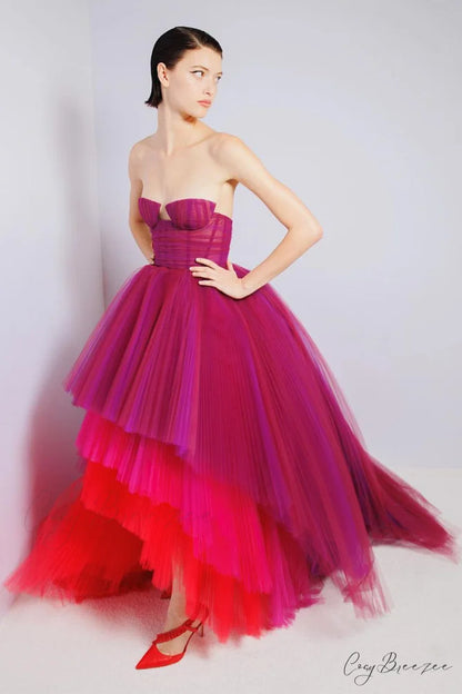 Celebration Time Asymmetrical Trendy Strapless Maxi Dress