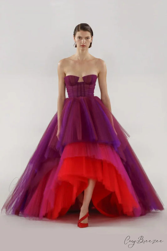 Celebration Time Asymmetrical Trendy Strapless Maxi Dress Multi / 2