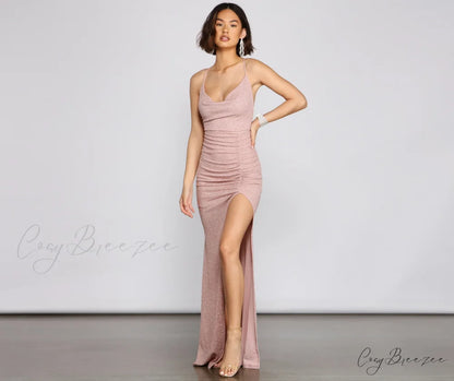 Celina Glitter Stylish Knit Mermaid Dress ROSE / S