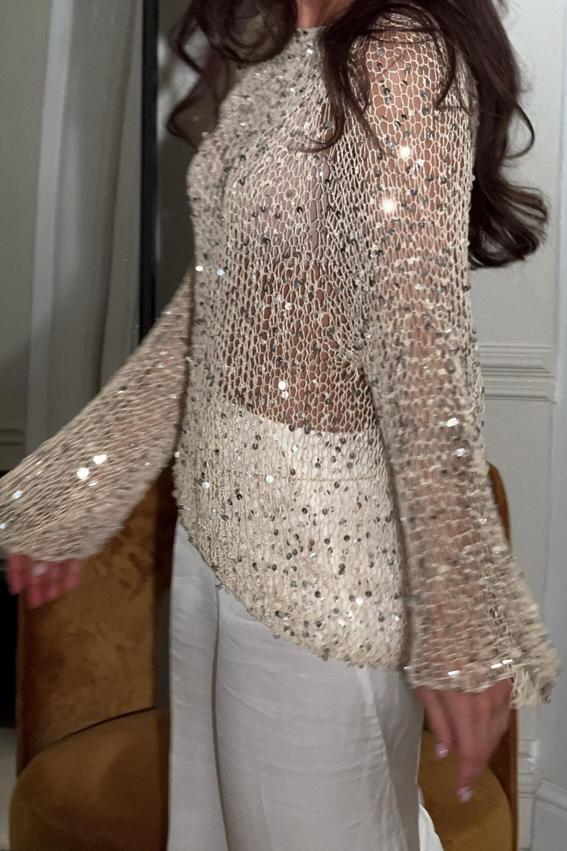Elegant Sequin Long Sleeve Knit  Blouse