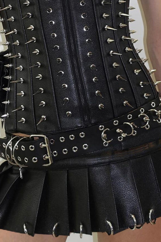 Punk Metal Detail Pleated Skirt