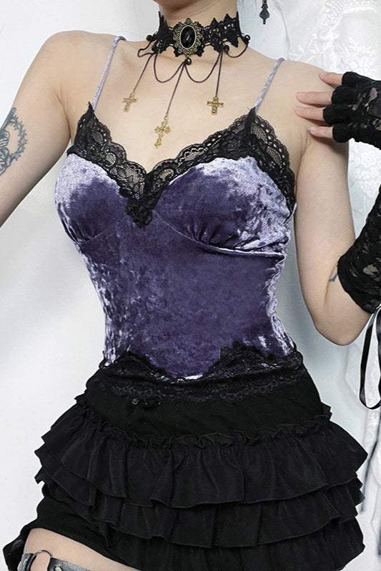 Velvet Lace Trim Gothic Cami Corset