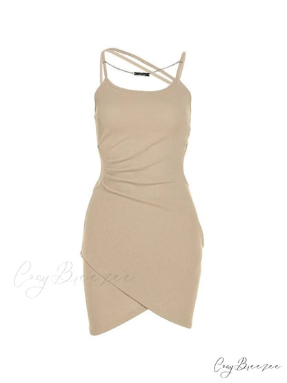 Chain Detail Cut Out Halter Classic Party Mini Dress - Black