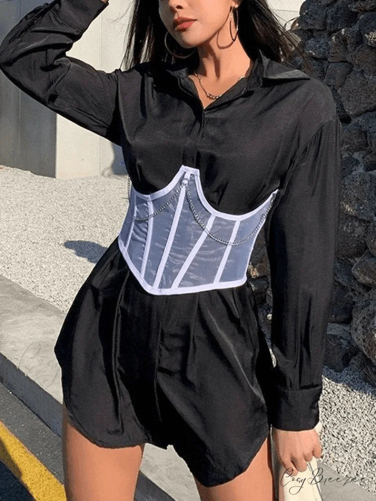Chain Embellish Cross Trendy Over Cutout Mini Dress