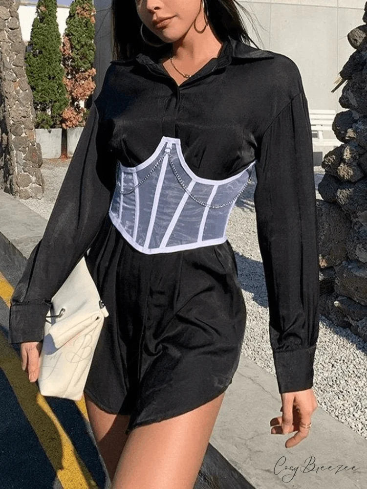 Chain Embellish Cross Trendy Over Cutout Mini Dress