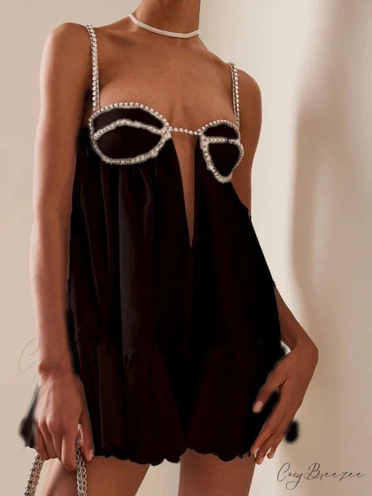 Chain Fold Sleeveless Mini Dress Black / S
