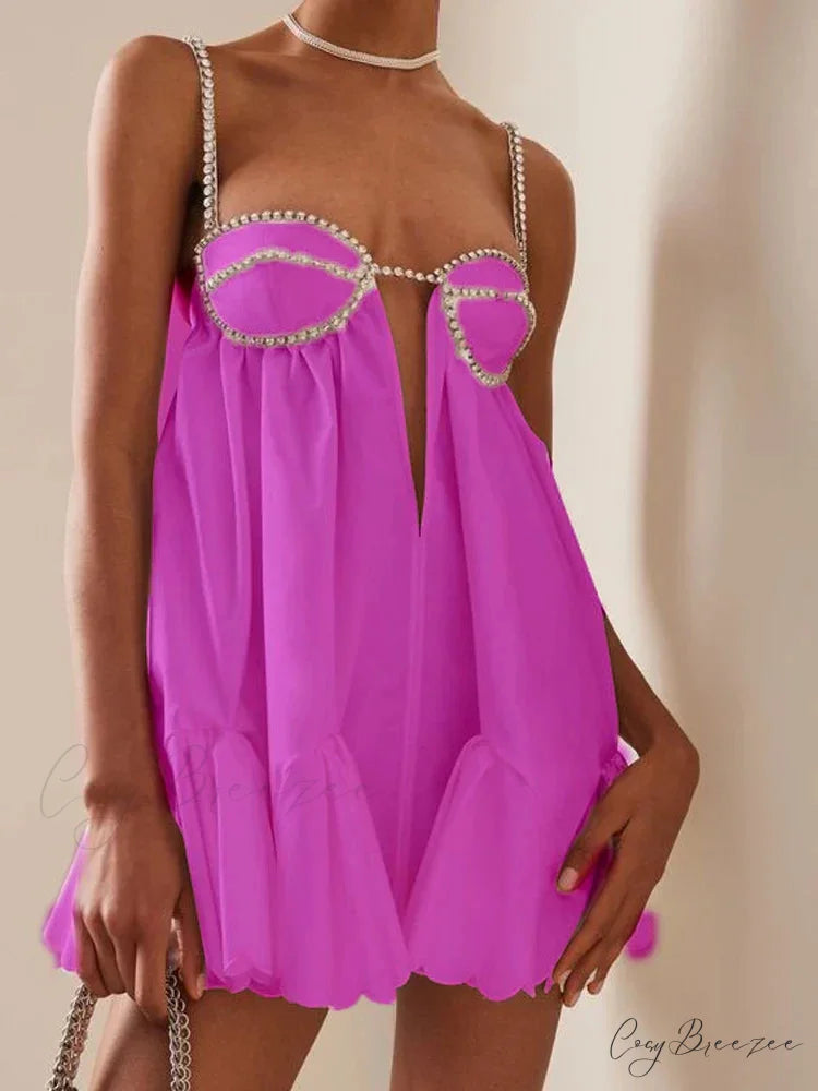Chain Fold Sleeveless Mini Dress PURPLE / S