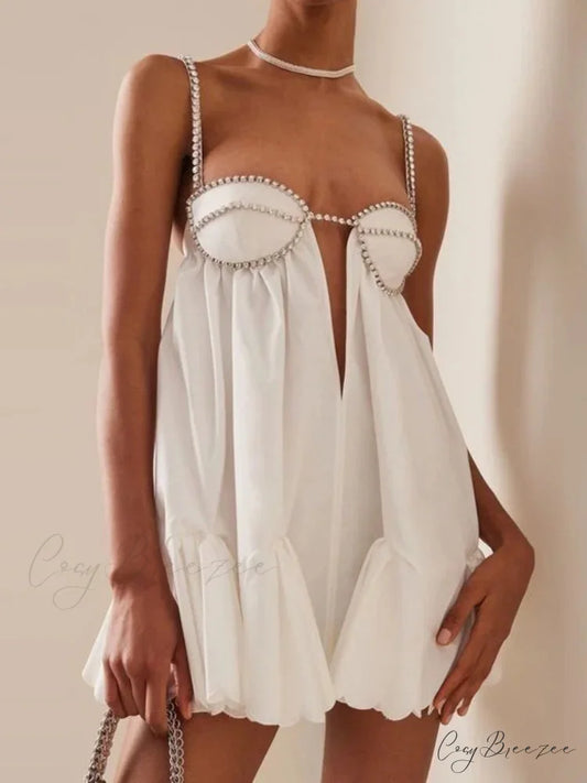 Chain Fold Sleeveless Mini Dress WHITE / S