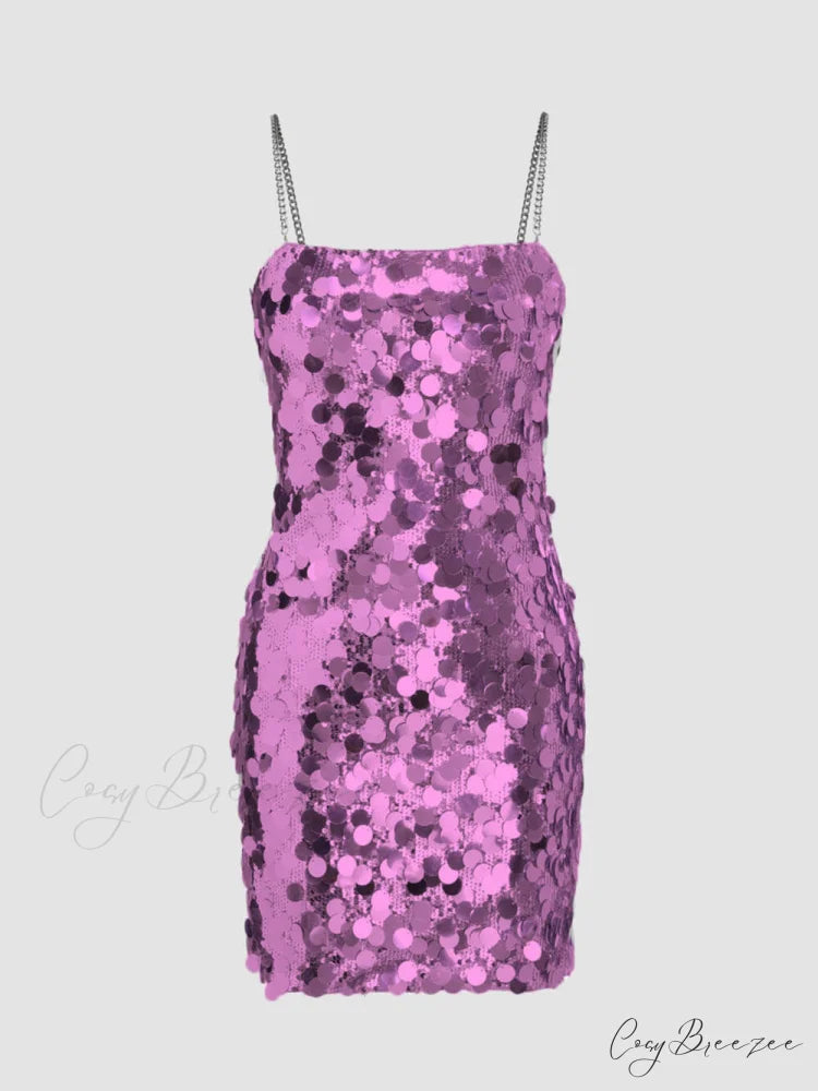 Chain Sequined Stylish Irregular Dress