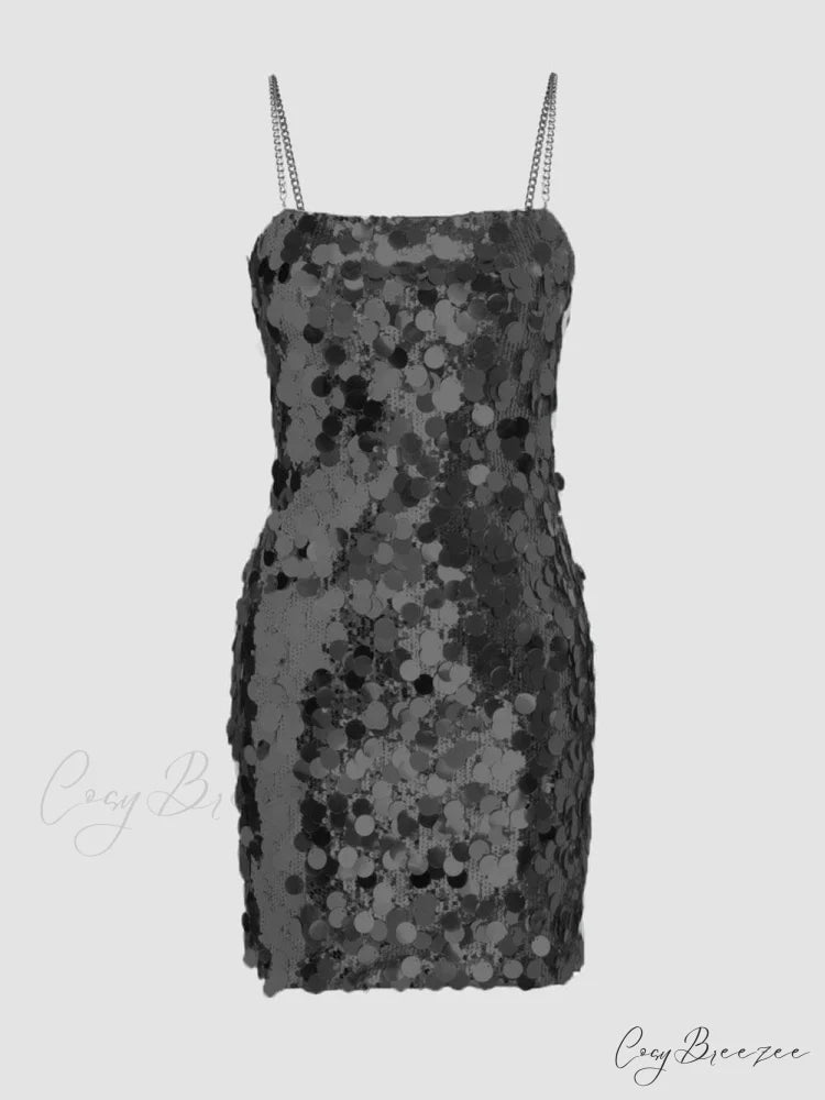 Chain Sequined Stylish Irregular Dress