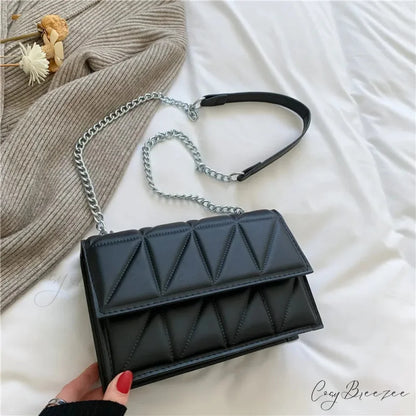Chain Strap Embroidery Crossbody Bag Black / 22x15x6cm crossbody-250126
