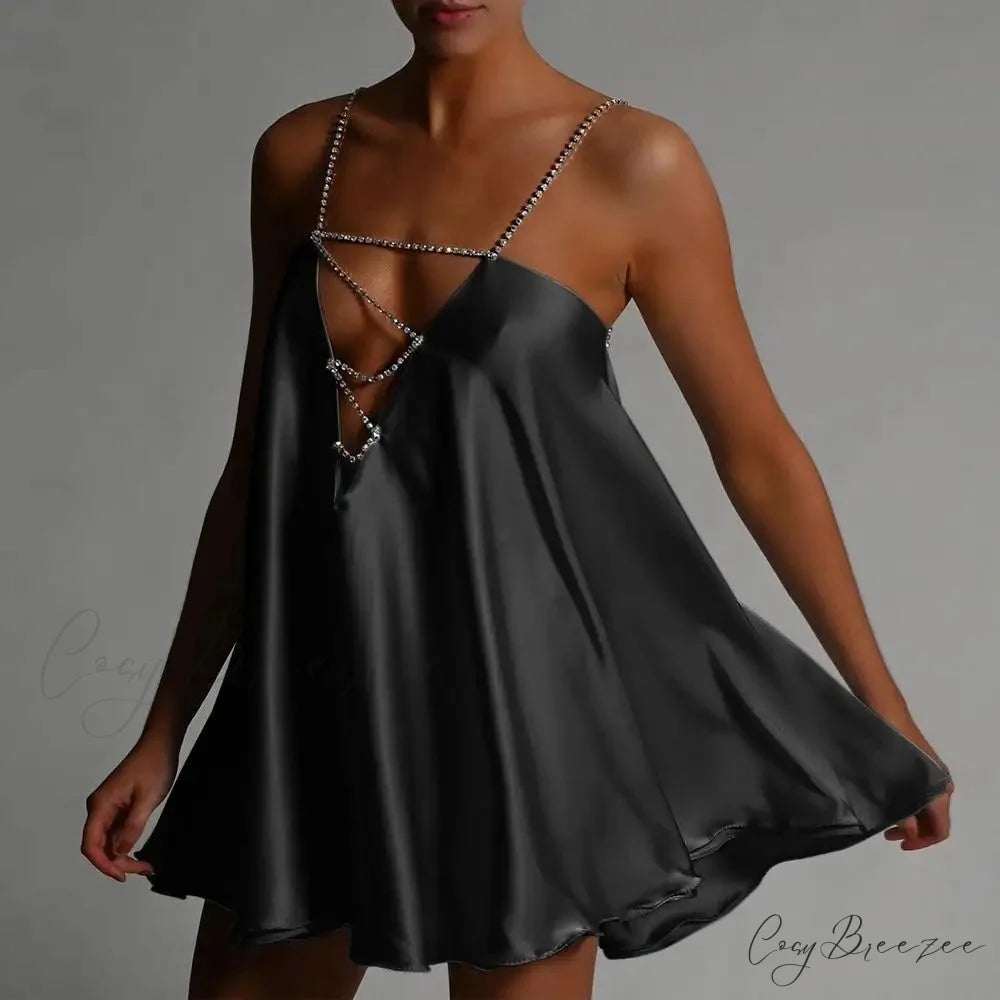 Chain Suspender Hollow Mini Dress Black / S minidress-250223