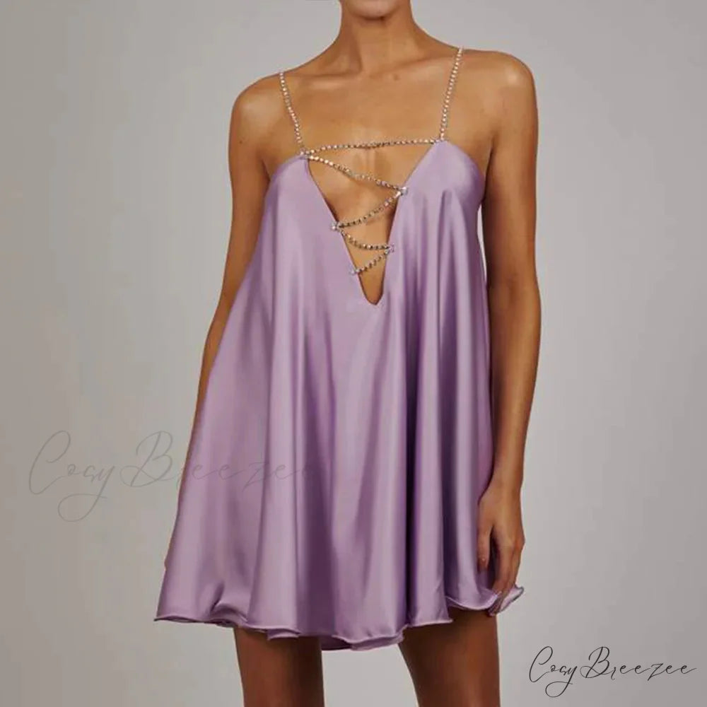Chain Suspender Hollow Mini Dress PURPLE / S minidress-250223