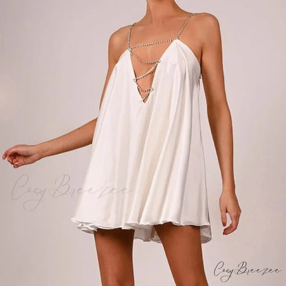 Chain Suspender Hollow Mini Dress WHITE / S minidress-250223