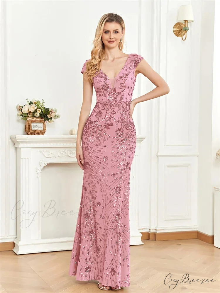 Champagne Sequin Mermaid Party Dress Pink / S