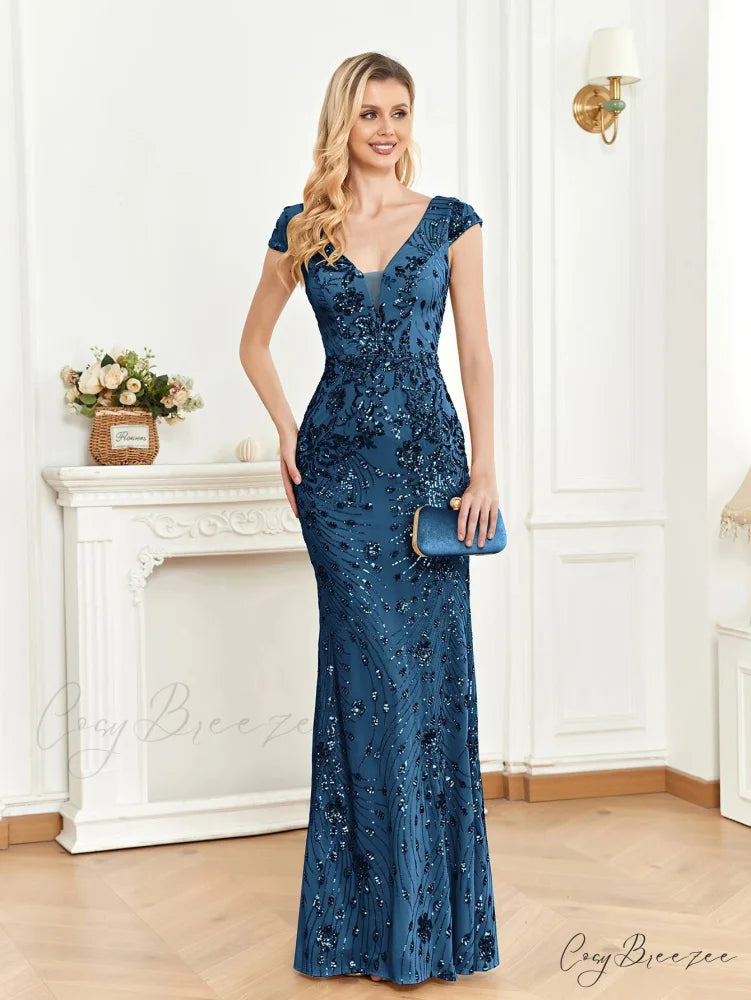 Champagne Sequin Mermaid Party Dress Pond duck blue / S