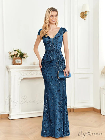 Champagne Sequin Mermaid Party Dress Pond duck blue / S