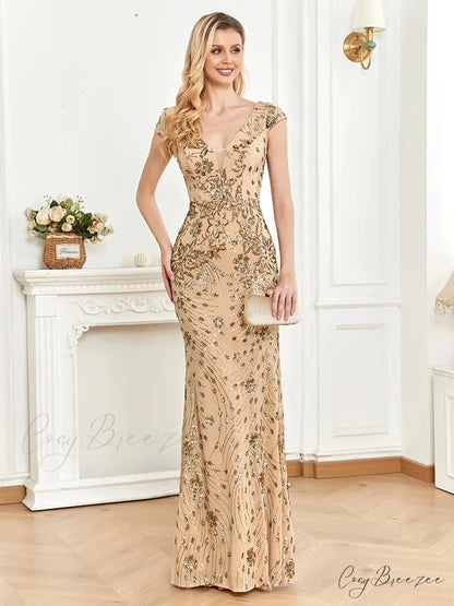 Champagne Sequin Mermaid Party Dress Champagne / S