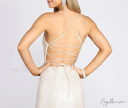 Char Formal Stylish Lattice Glitter Dress