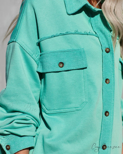 Charleigh Cotton Blend Pocketed Shacket - Mint Color