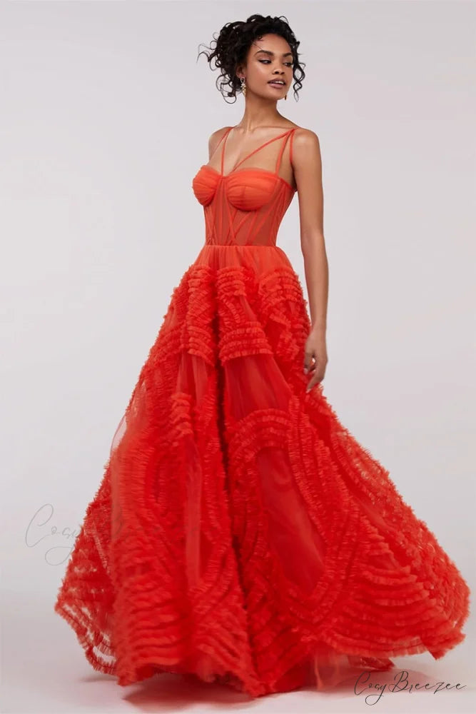 Charley A-line Graceful Tulle Maxi Dress Coral / 2